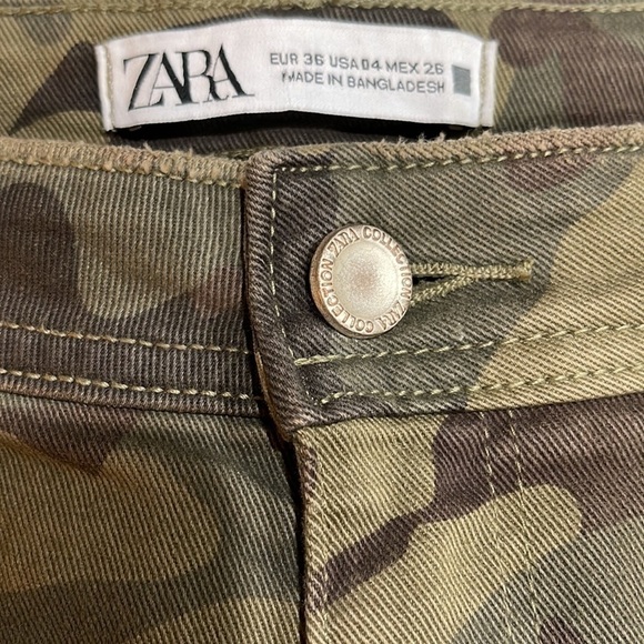 Zara Distrssed Camo Relaxed Skinny Jean SZ 4 Olive Brown - Picture 4 of 7